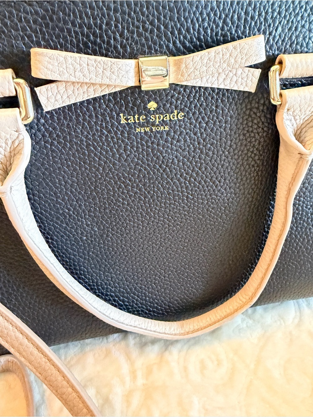 kate spade Black & Taupe Bow Satchel with Crossbody Strap - Picture 3 of 4